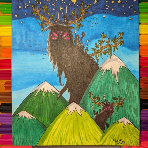 SOLD - HANDMADE DrawingArtworkDecor |Mythical Mountain Beasts|Signed Richelle L. - Picture 2 of 8
